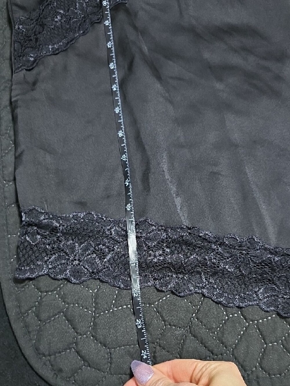 Black Asymetrical Long Lace Trim Satin Camisol - Picture 7 of 9